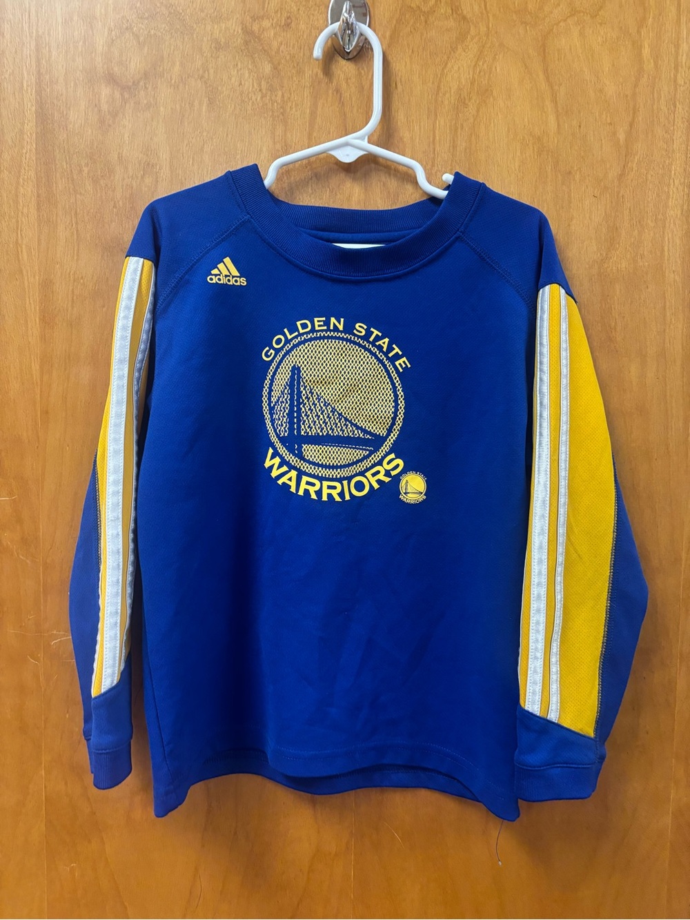 adidas Blue and Yellow Golden State Warriors Kids Long Sleeve Tee